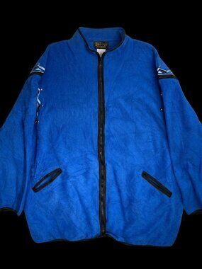Bob Mackie Blue Fleece Full Zip Jacket Embroidered Stud Trim 3X